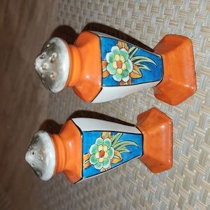 Vintage salt and pepper shaker set made in Japan floral orange, blue and green